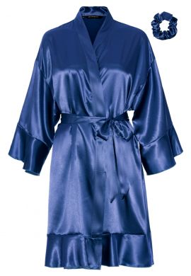 Ruffle Kimono Navyblau – Satin-Optik