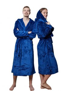 blauwe fleece badjas met capuchon